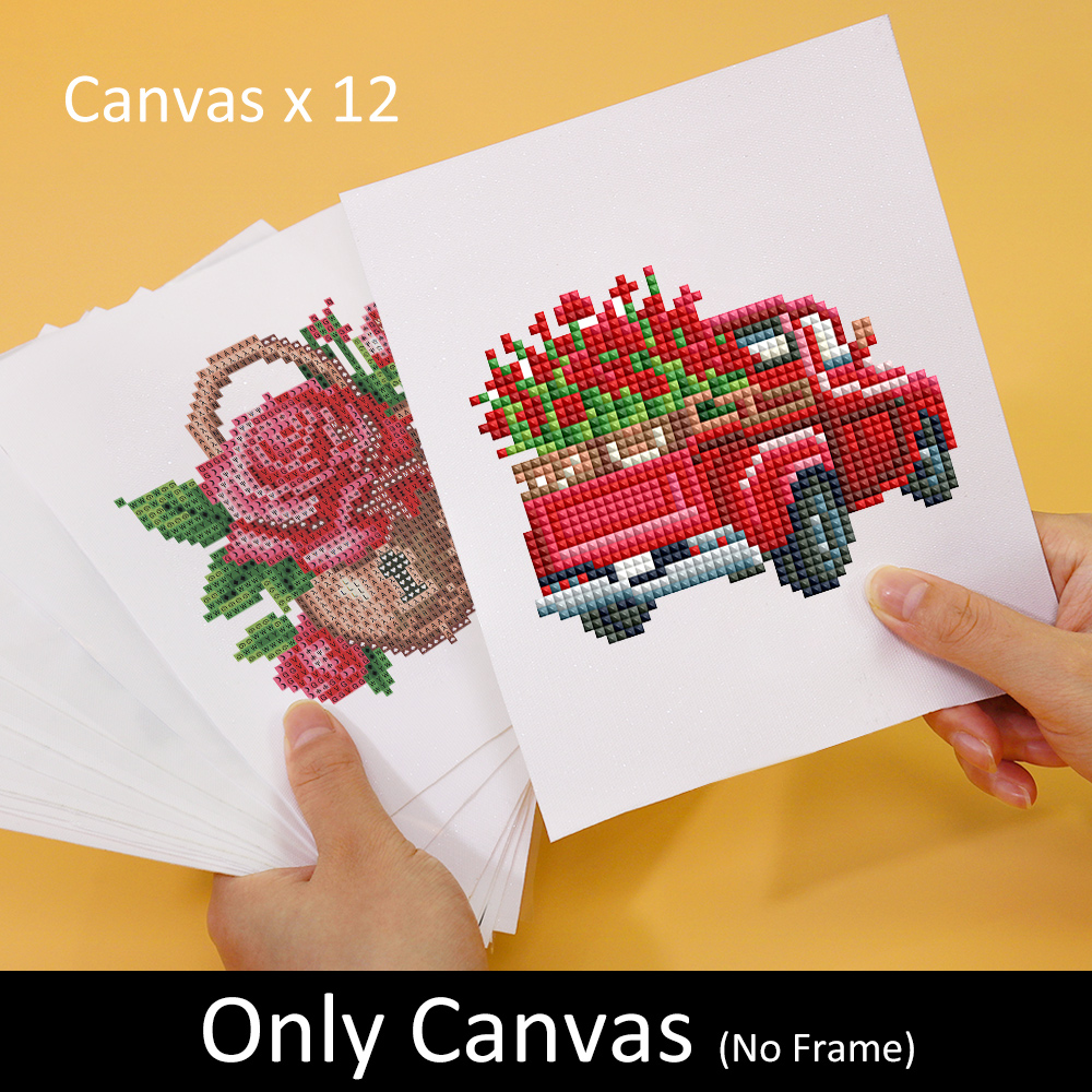 Frameless, mini diamond painting, cartoon creative mini diamond painting on the entrance flower house desktop, creative simple pattern diamond painting, 12 pcs, 5.9 X7 inches.