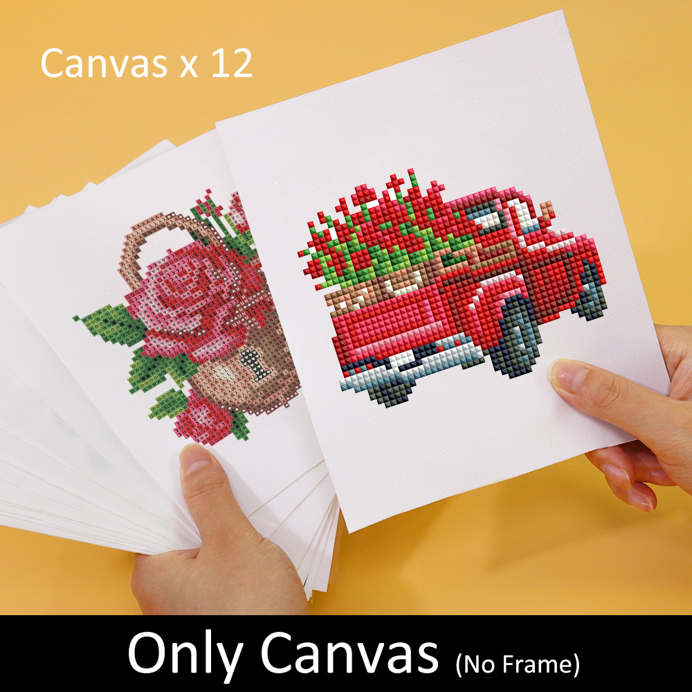 Frameless, mini diamond painting, cartoon creative mini diamond painting on the entrance flower house desktop, creative simple pattern diamond painting, 12 pcs, 5.9 X7 inches.