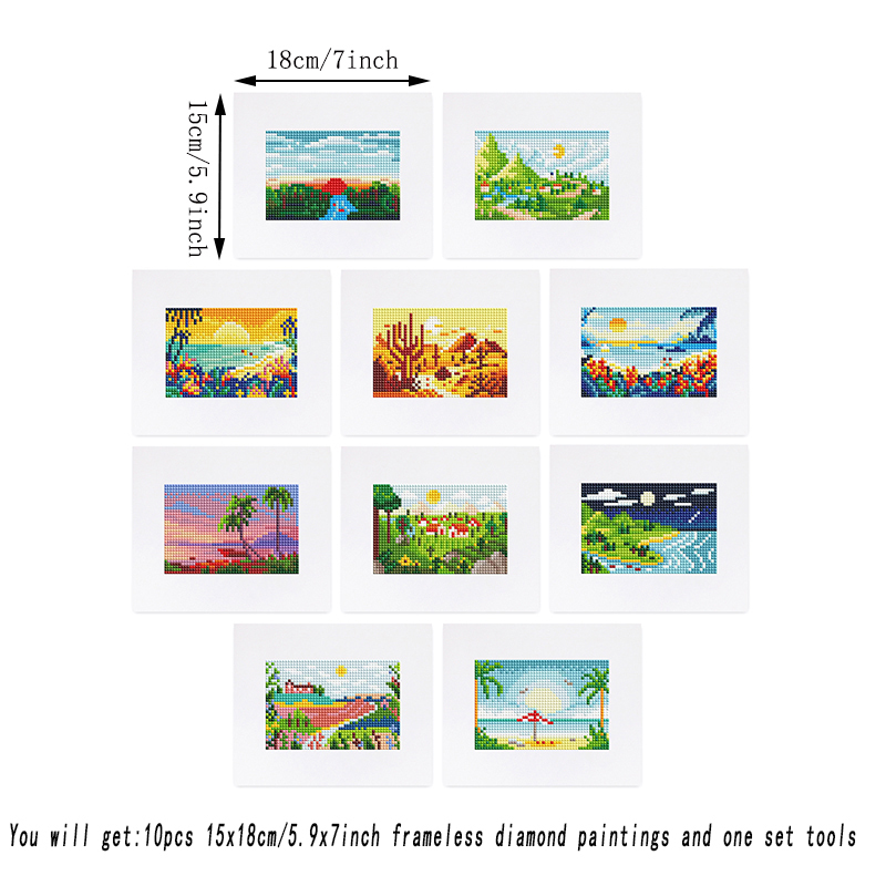Frameless, mini diamond painting, landscape creative mini diamond painting on the entrance flower house desktop, creative simple pattern diamond painting, 10 pcs, 5.9 X7 inches.