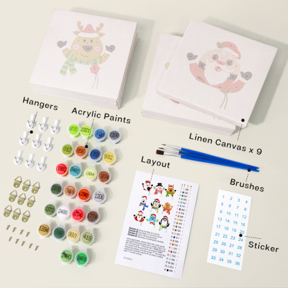9 pieces, Christmas desktop accessories digital mini painting set, 15x15cm/5.9x5.9 inches, handmade for family leisure, perfect gift for friends and family.