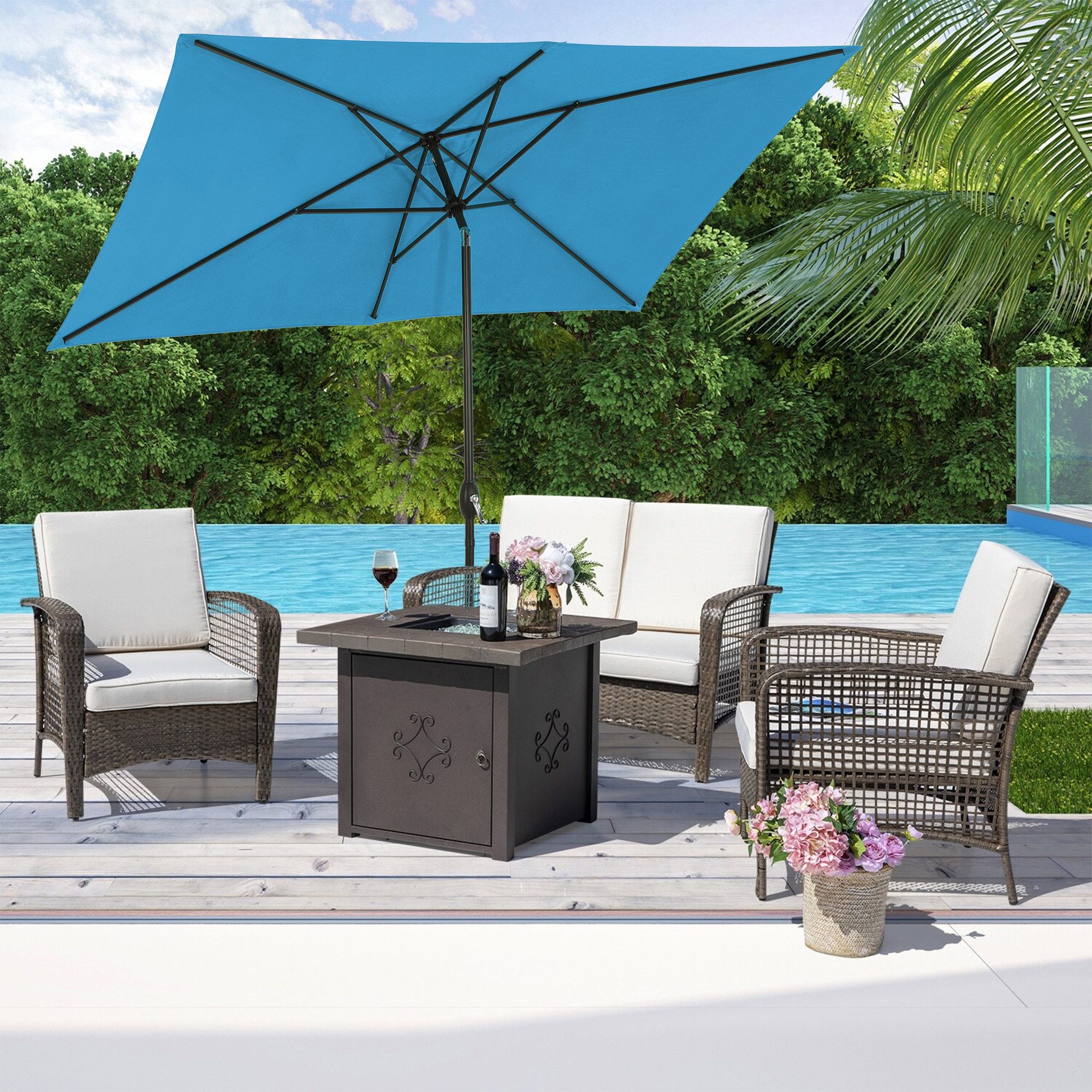 10Ft Aluminum Rectangular Market Patio Umbrella with Crank and Tilt (without Base)