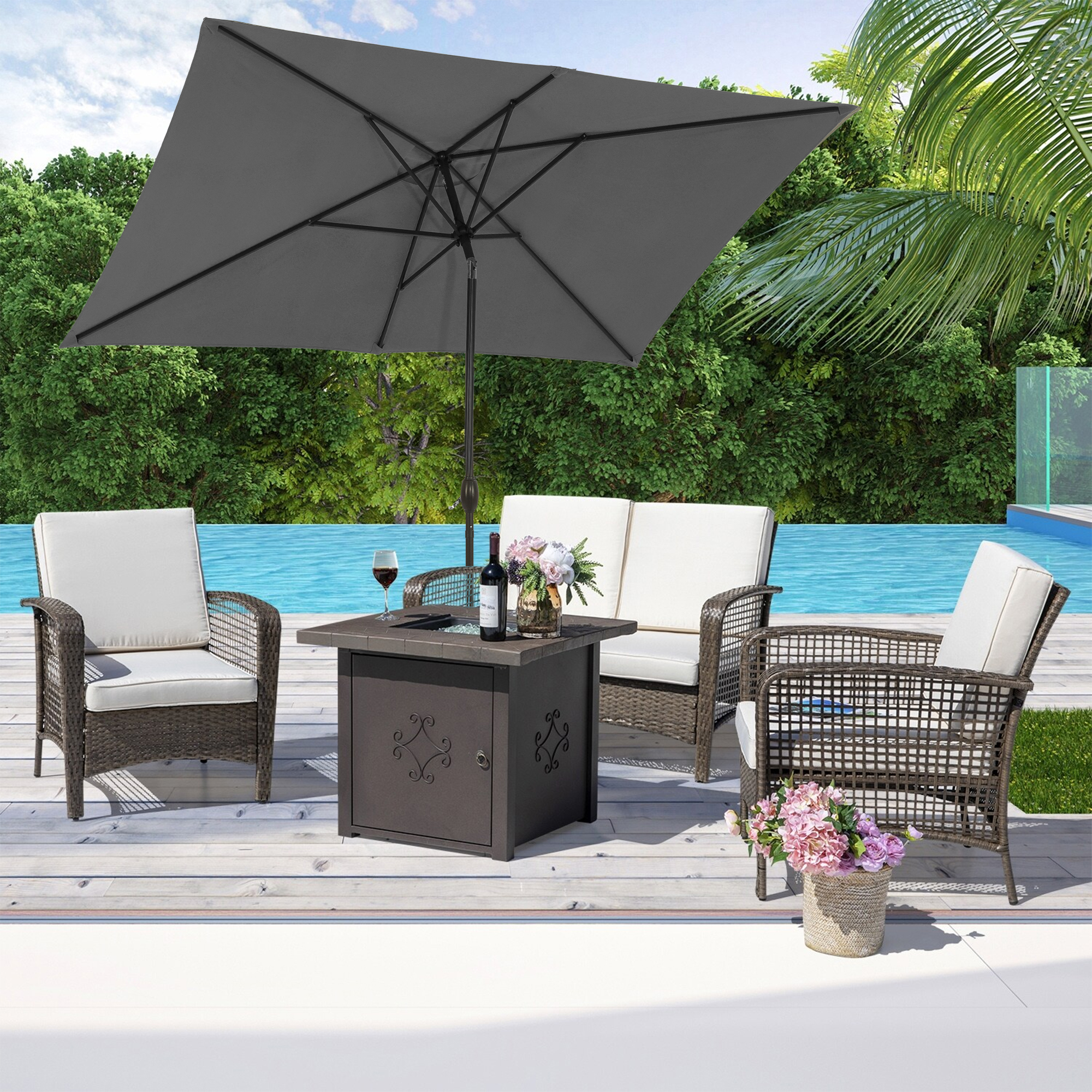 10Ft Aluminum Rectangular Market Patio Umbrella with Crank and Tilt (without Base)