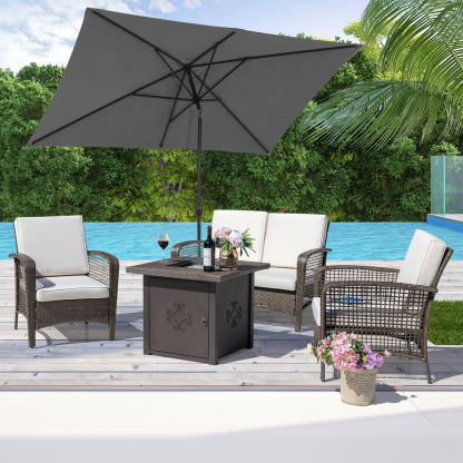 10Ft Aluminum Rectangular Market Patio Umbrella with Crank and Tilt (without Base)
