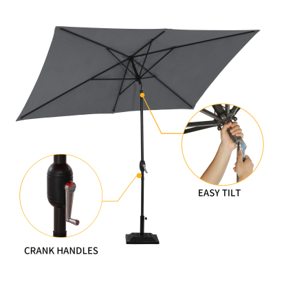 10Ft Aluminum Rectangular Market Patio Umbrella with Crank and Tilt (without Base)