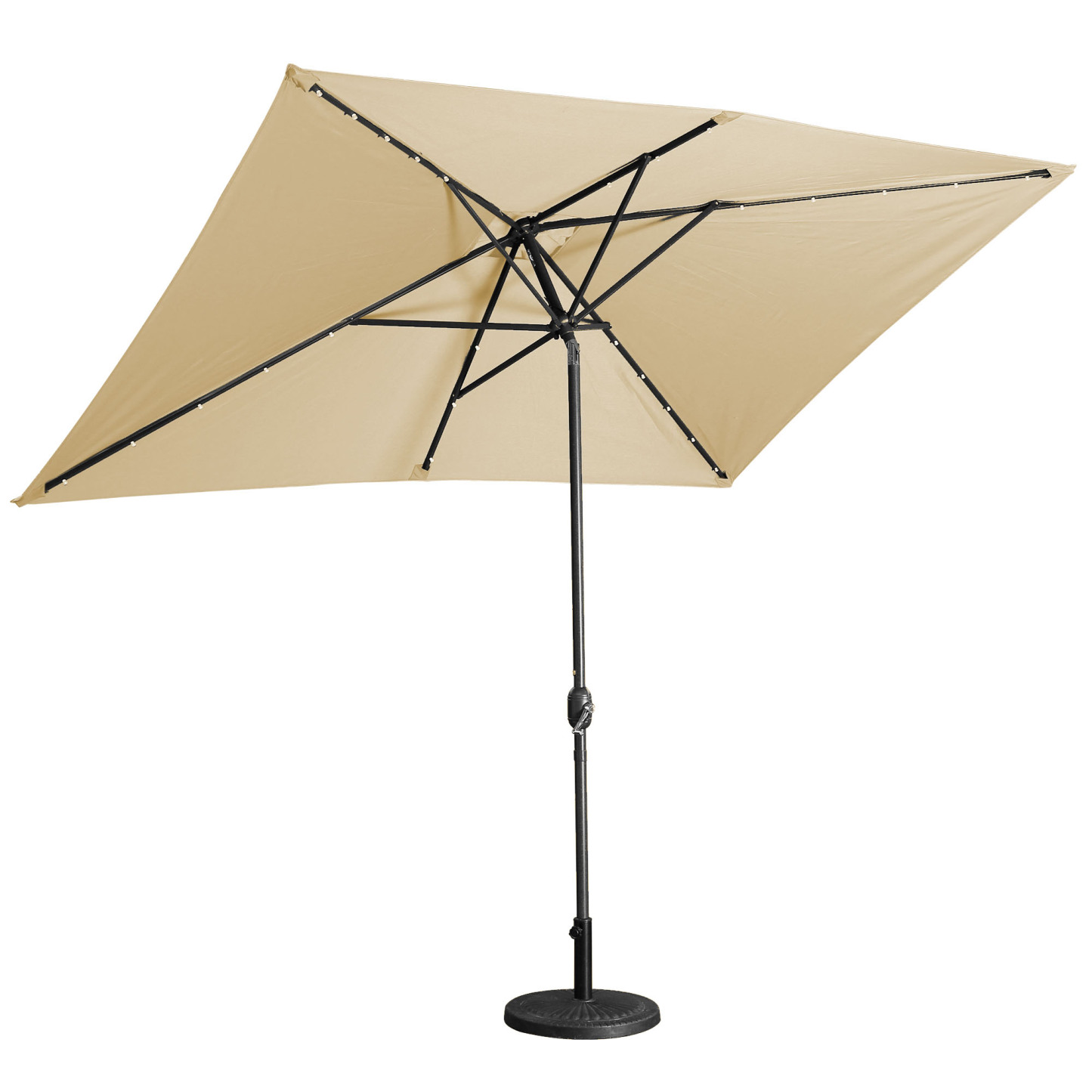 10Ft Outdoor Rectangular Umbrella with 26 Solar-Powered LED Lights, Crank and Tilt (Without Base)