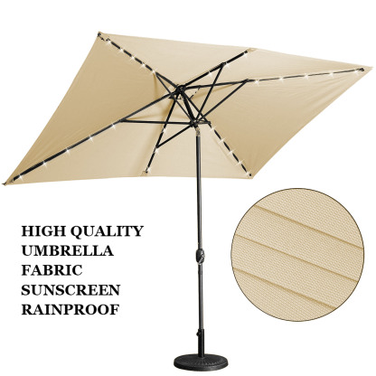 10Ft Outdoor Rectangular Umbrella with 26 Solar-Powered LED Lights, Crank and Tilt (Without Base)