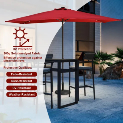 10Ft Outdoor Rectangular Umbrella with 26 Solar-Powered LED Lights, Crank and Tilt (Without Base)