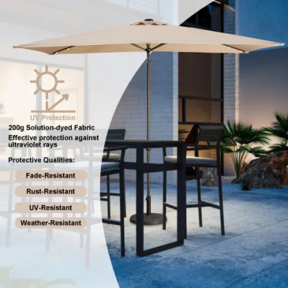 10Ft Outdoor Rectangular Umbrella with 26 Solar-Powered LED Lights, Crank and Tilt (Without Base)