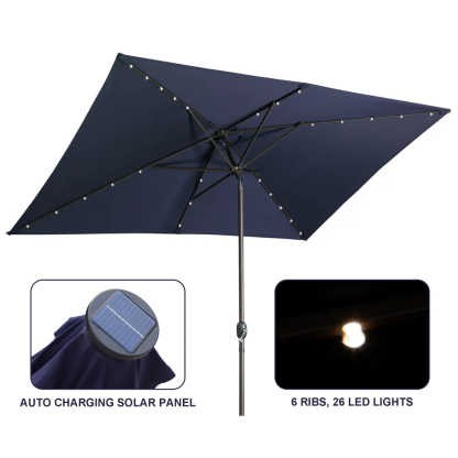 10Ft Outdoor Rectangular Umbrella with 26 Solar-Powered LED Lights, Crank and Tilt (Without Base)