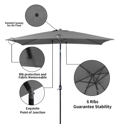 10Ft Aluminum Rectangular Market Patio Umbrella with Crank and Tilt (without Base)