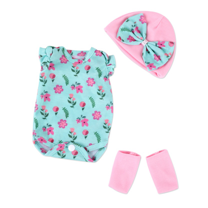 For 12" Full Body Silicone Baby Doll Floral Clothing 3-Pieces Set Acce