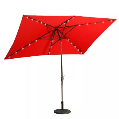 10Ft Outdoor Rectangular Umbrella with 26 Solar-Powered LED Lights, Crank and Tilt (Without Base)