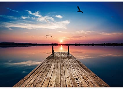 Blue and Brown Sunset Single Car Garage Door Banner