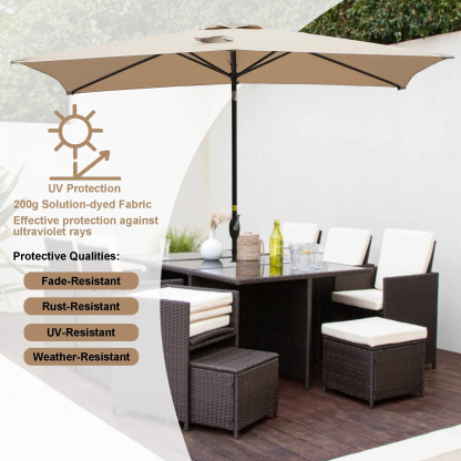 10Ft Aluminum Rectangular Market Patio Umbrella with Crank and Tilt (without Base)