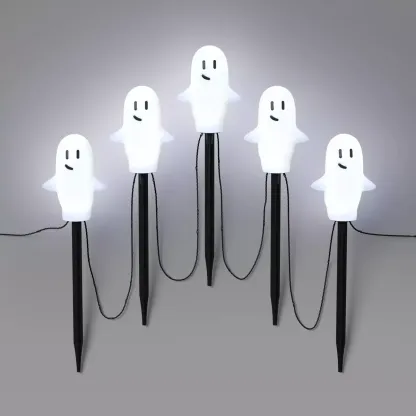 5ct 15.5" LED Halloween Pathway Lights with Timer Cool White Ghost - Hyde & EEK! Boutique™