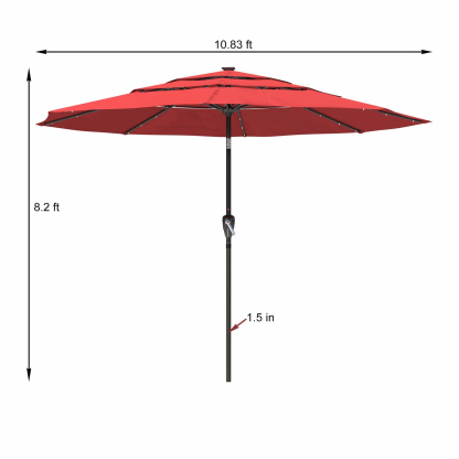 11 FT 3-Layer Aluminum Market Solar Tilt Patio Umbrella with 32-LED Light (without Base)
