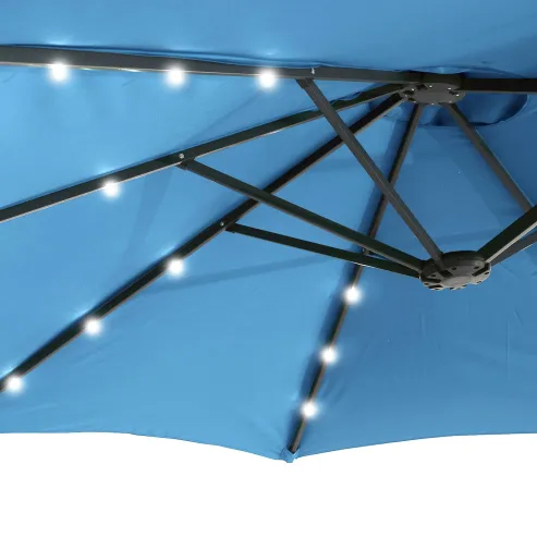 15ft Patio Steel Rectangular Double-Sided Market Umbrella With Base, Classic Design or Solar LED Lights Options,UV Sun Protection & Easy Crank for Deck Pool Patio.