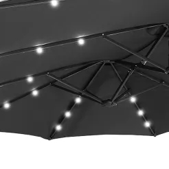 15ft Patio Steel Rectangular Double-Sided Market Umbrella With Base, Classic Design or Solar LED Lights Options,UV Sun Protection & Easy Crank for Deck Pool Patio.