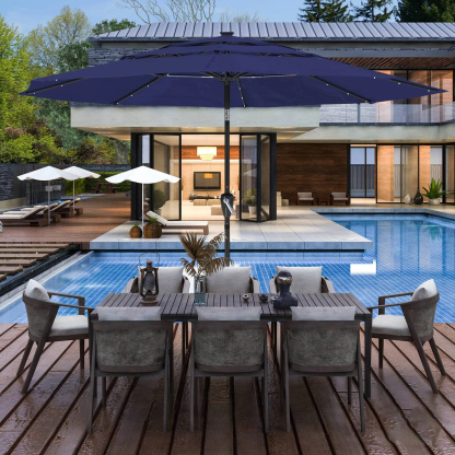 11 FT 3-Layer Aluminum Market Solar Tilt Patio Umbrella with 32-LED Light (without Base)