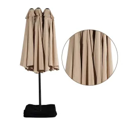 15ft Patio Steel Rectangular Double-Sided Market Umbrella With Base, Classic Design or Solar LED Lights Options,UV Sun Protection & Easy Crank for Deck Pool Patio.