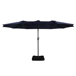 15ft Patio Steel Rectangular Double-Sided Market Umbrella With Base, Classic Design or Solar LED Lights Options,UV Sun Protection & Easy Crank for Deck Pool Patio.