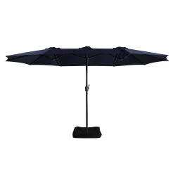 15ft Patio Steel Rectangular Double-Sided Market Umbrella With Base, Classic Design or Solar LED Lights Options,UV Sun Protection & Easy Crank for Deck Pool Patio.