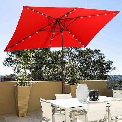 10Ft Outdoor Rectangular Umbrella with 26 Solar-Powered LED Lights, Crank and Tilt (Without Base)