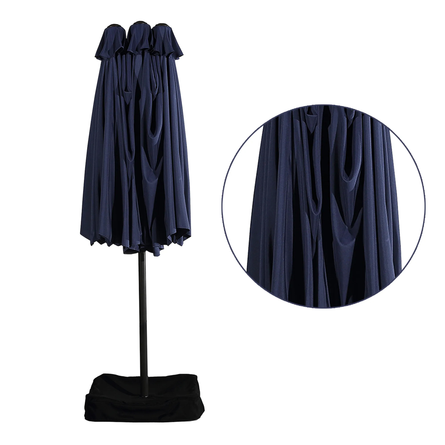 15ft Patio Steel Rectangular Double-Sided Market Umbrella With Base, Classic Design or Solar LED Lights Options,UV Sun Protection & Easy Crank for Deck Pool Patio.