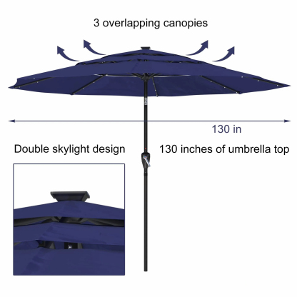 11 FT 3-Layer Aluminum Market Solar Tilt Patio Umbrella with 32-LED Light (without Base)