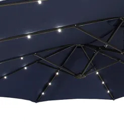 15ft Patio Steel Rectangular Double-Sided Market Umbrella With Base, Classic Design or Solar LED Lights Options,UV Sun Protection & Easy Crank for Deck Pool Patio.