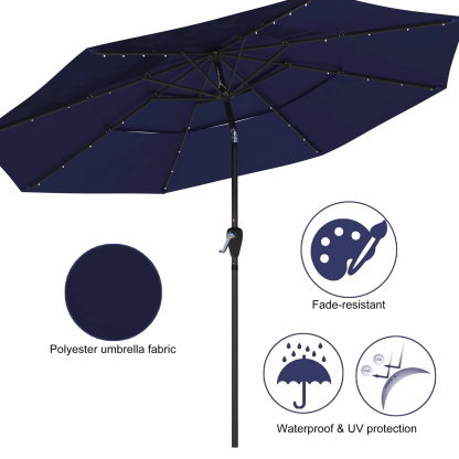 11 FT 3-Layer Aluminum Market Solar Tilt Patio Umbrella with 32-LED Light (without Base)