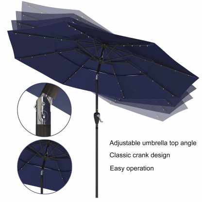 11 FT 3-Layer Aluminum Market Solar Tilt Patio Umbrella with 32-LED Light (without Base)
