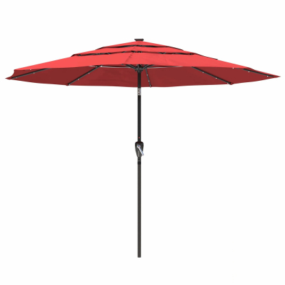 11 FT 3-Layer Aluminum Market Solar Tilt Patio Umbrella with 32-LED Li