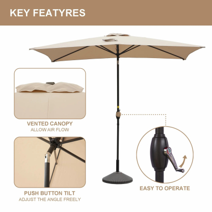 10Ft Aluminum Rectangular Market Patio Umbrella with Crank and Tilt (without Base)