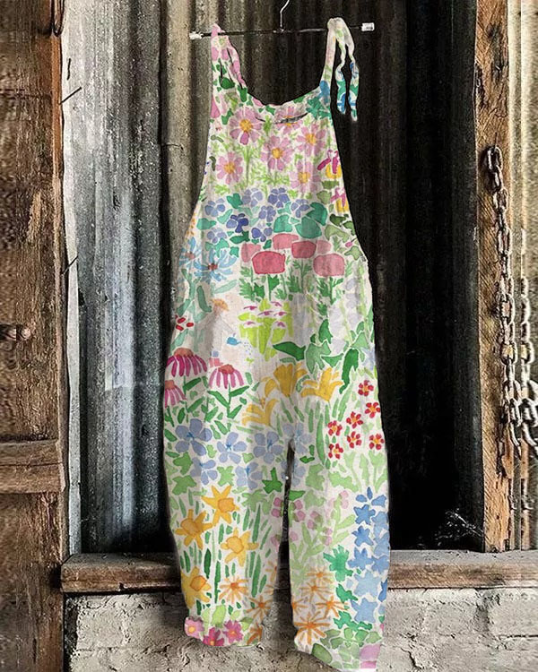 Vintage Floral Art Loose Jumpsuit