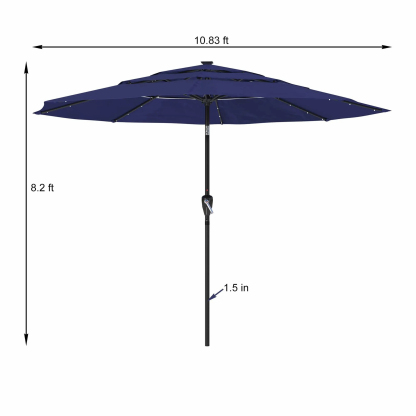 11 FT 3-Layer Aluminum Market Solar Tilt Patio Umbrella with 32-LED Light (without Base)