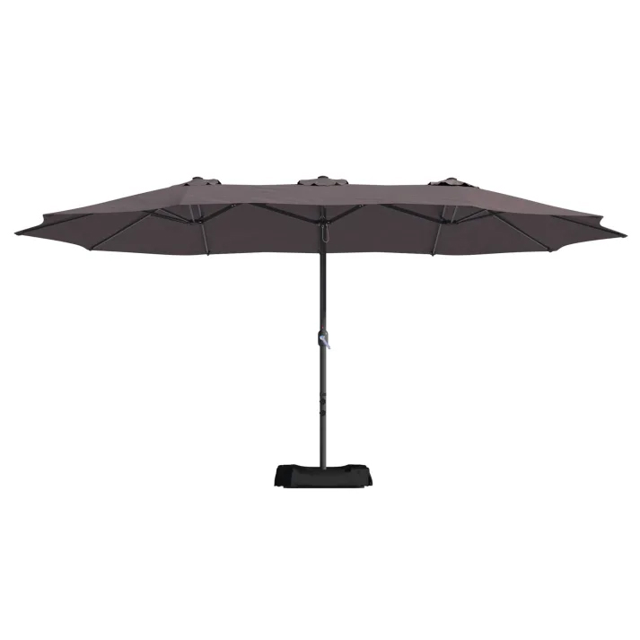 15ft Patio Steel Rectangular Double-Sided Market Umbrella With Base, Classic Design or Solar LED Lights Options,UV Sun Protection & Easy Crank for Deck Pool Patio.