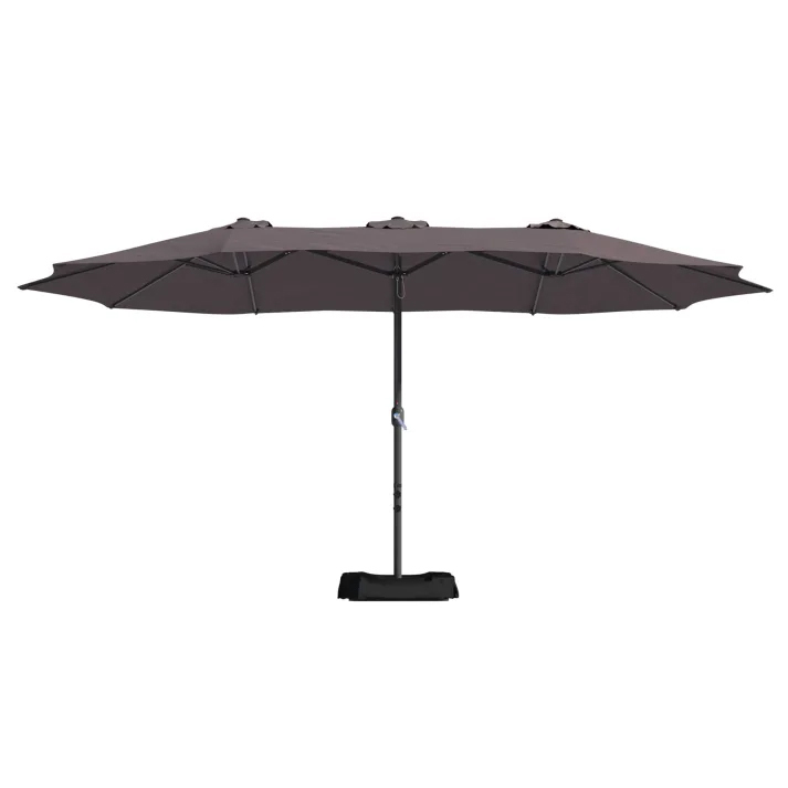 15ft Patio Steel Rectangular Double-Sided Market Umbrella With Base, Classic Design or Solar LED Lights Options,UV Sun Protection & Easy Crank for Deck Pool Patio.