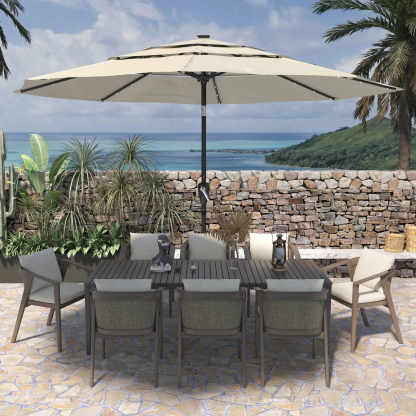 11 FT 3-Layer Aluminum Market Solar Tilt Patio Umbrella with 32-LED Light (without Base)
