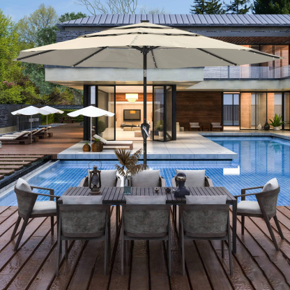 11 FT 3-Layer Aluminum Market Solar Tilt Patio Umbrella with 32-LED Light (without Base)