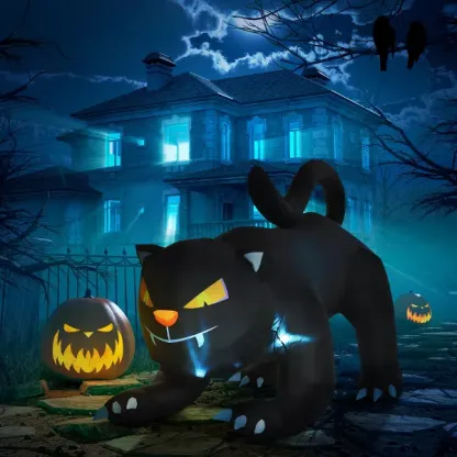 HOMCOM 4ft Inflatable Halloween Pouncing Black Cat, Inflatable Outdoor LED Yard Display for Holiday Home