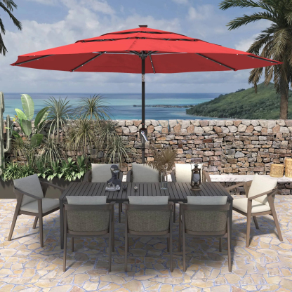 11 FT 3-Layer Aluminum Market Solar Tilt Patio Umbrella with 32-LED Light (without Base)