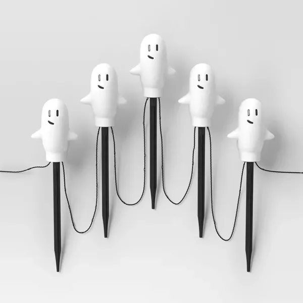 5ct 15.5" LED Halloween Pathway Lights with Timer Cool White Ghost - Hyde & EEK! Boutique™