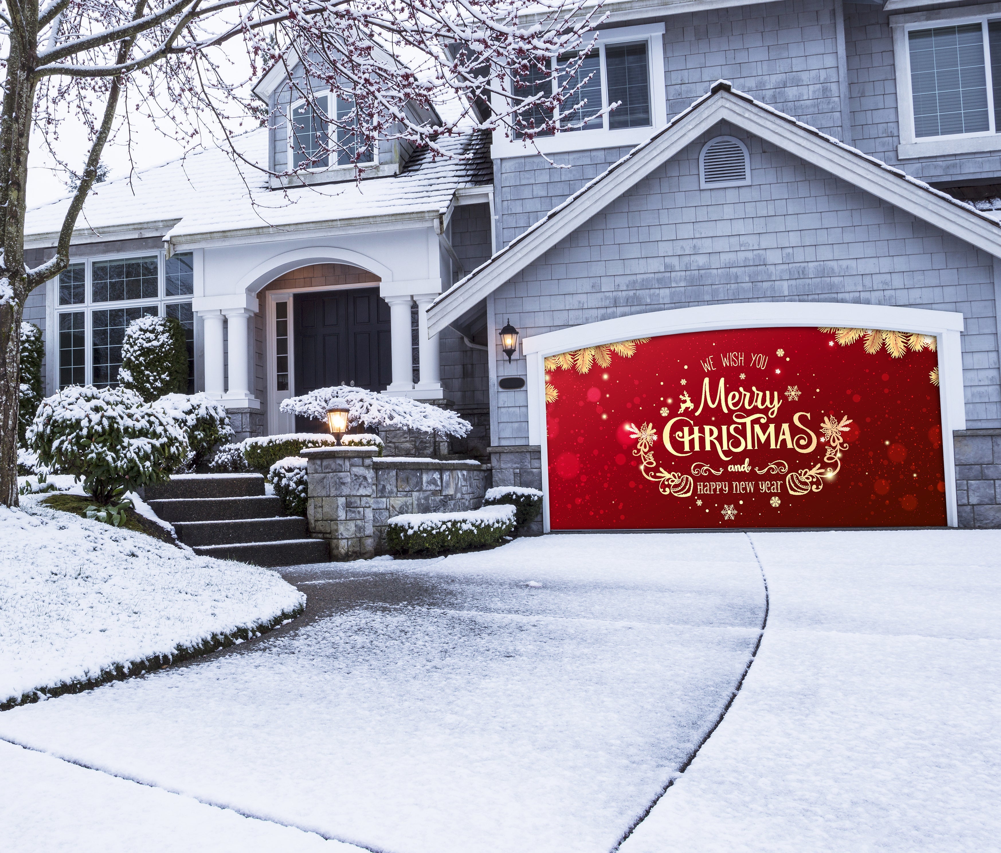 Gold Christmas and New Year Garage Door