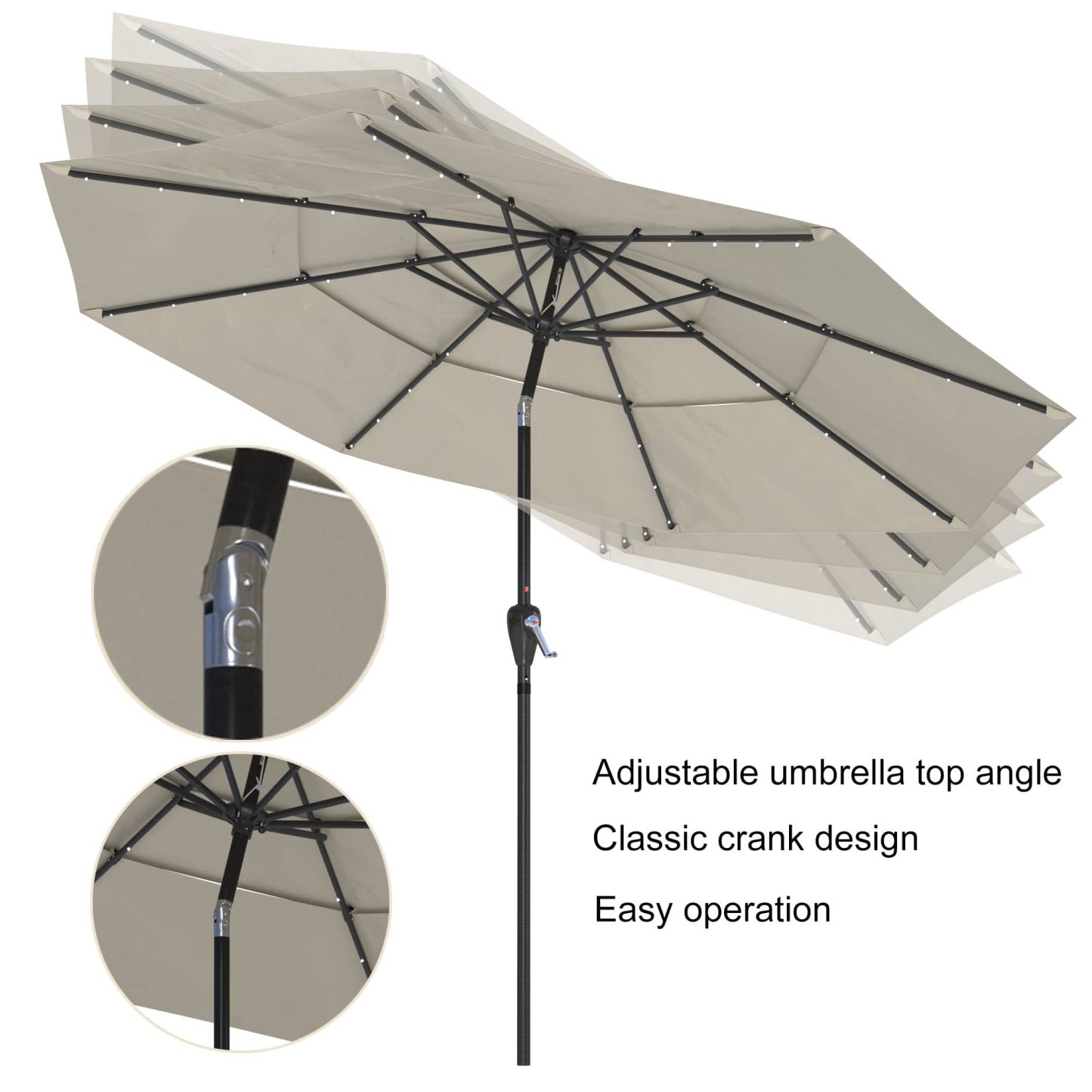 11 FT 3-Layer Aluminum Market Solar Tilt Patio Umbrella with 32-LED Light (without Base)