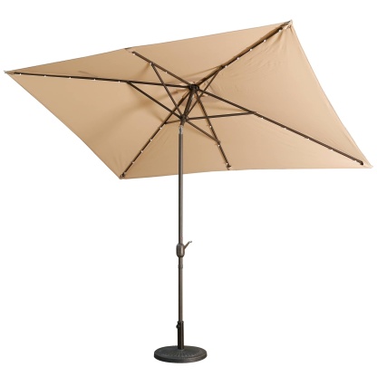 10Ft Outdoor Rectangular Umbrella with 26 Solar-Powered LED Lights, Crank and Tilt (Without Base)