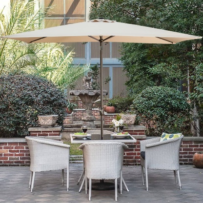 10Ft Outdoor Rectangular Umbrella with 26 Solar-Powered LED Lights, Crank and Tilt (Without Base)