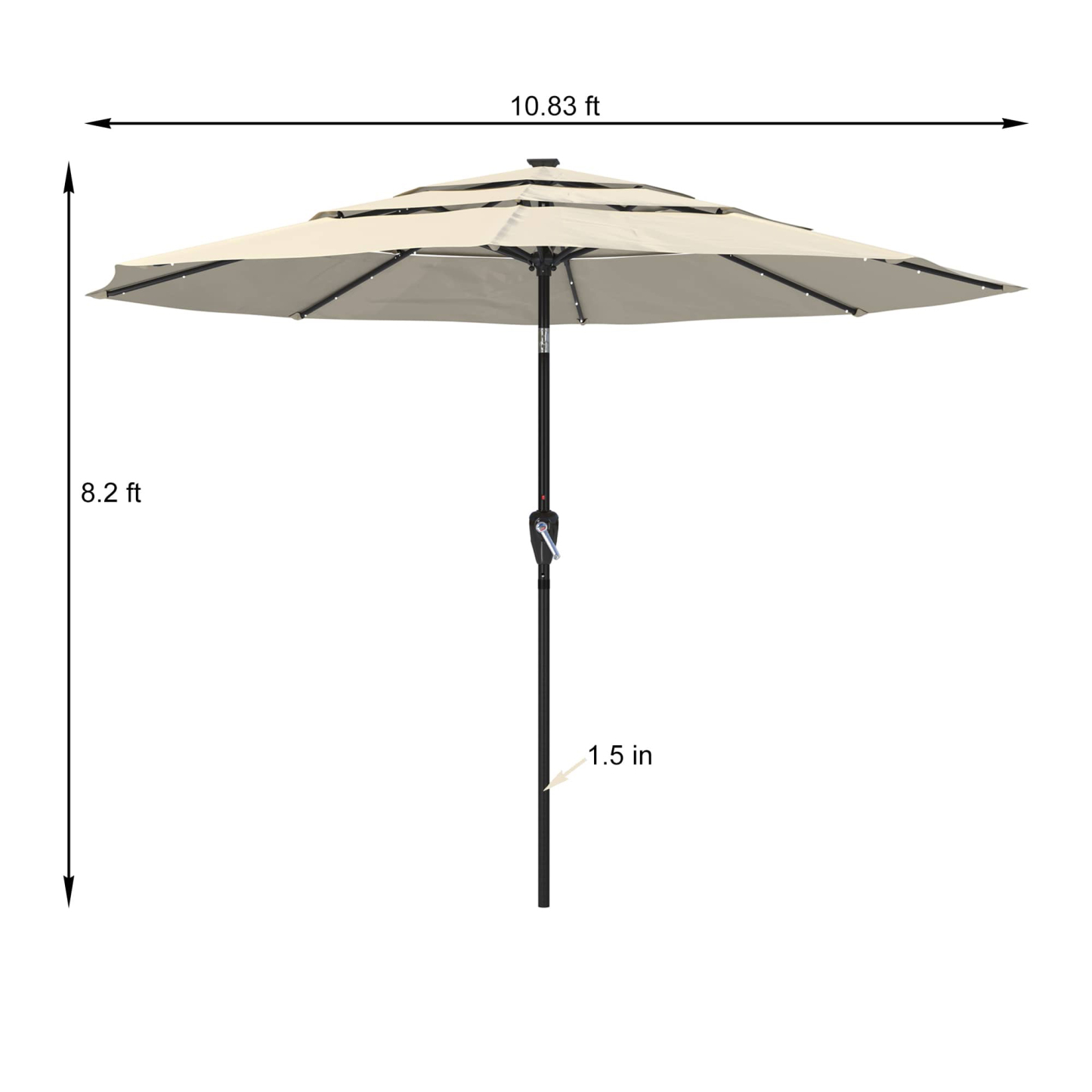 11 FT 3-Layer Aluminum Market Solar Tilt Patio Umbrella with 32-LED Light (without Base)