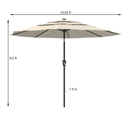 11 FT 3-Layer Aluminum Market Solar Tilt Patio Umbrella with 32-LED Light (without Base)