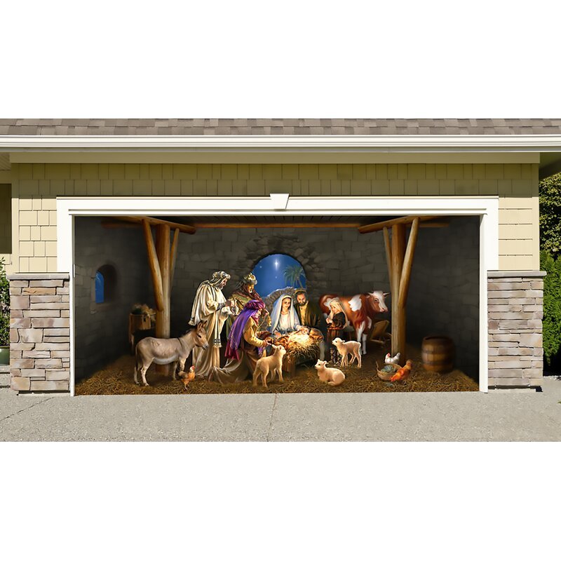 Outdoor Nativity Scene Christmas Holiday Home Garage Decor Billboard Door Mural